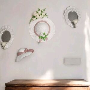 Vintage Burwood Sconces Mirrors And Hat White Pink Wall Decor Hobnail Home Int.